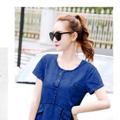 ĐẦM JEAN SUÔNG CỔ TRỤ PHỐI TÚI - NJ916